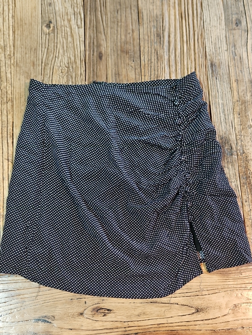 Black Polka Dot Ruched Mini Skirt XS